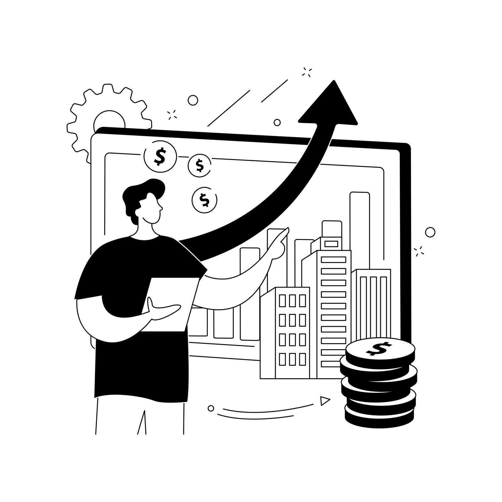 Building investment abstract concept vector illustration. Residential property, commercial real estate, financial plan, future wealth, city architecture, bank loan, housing abstract metaphor.